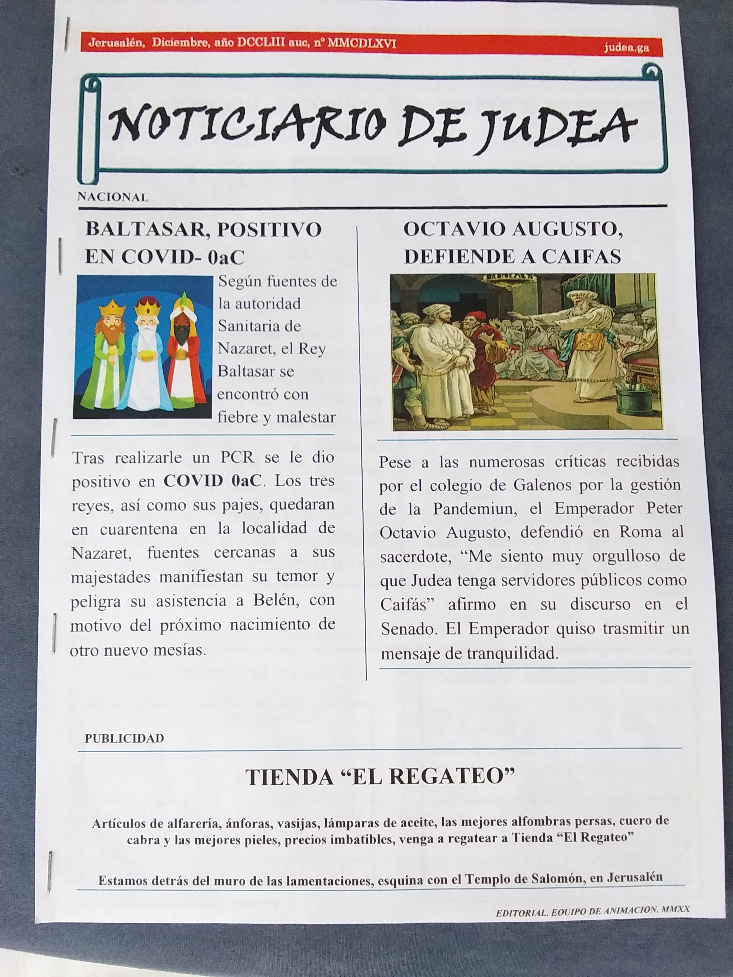 La ironía y el humor en el belén y el periódico navideño de Urbanización de Mayores